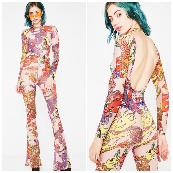 Jaded London Pants - Jaded London Mesh Dragon Jumpsuit Seen On Doja Cat